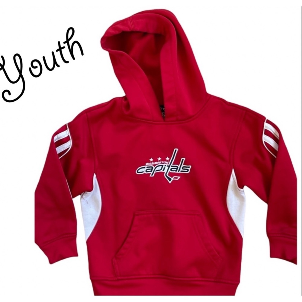 kids Washington Capitals red long sleeve  primary logo pullover hoodie
